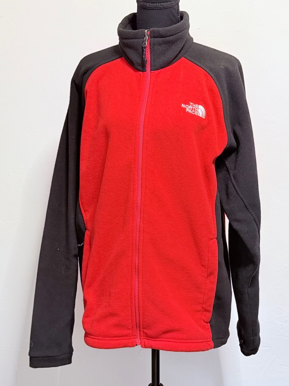 The North Face Jacket Mens Large Red Grey Fleece Full Zip Adult